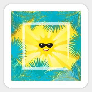 Hello Summer! Happy Sun Smiley Tropical palm frame Sticker